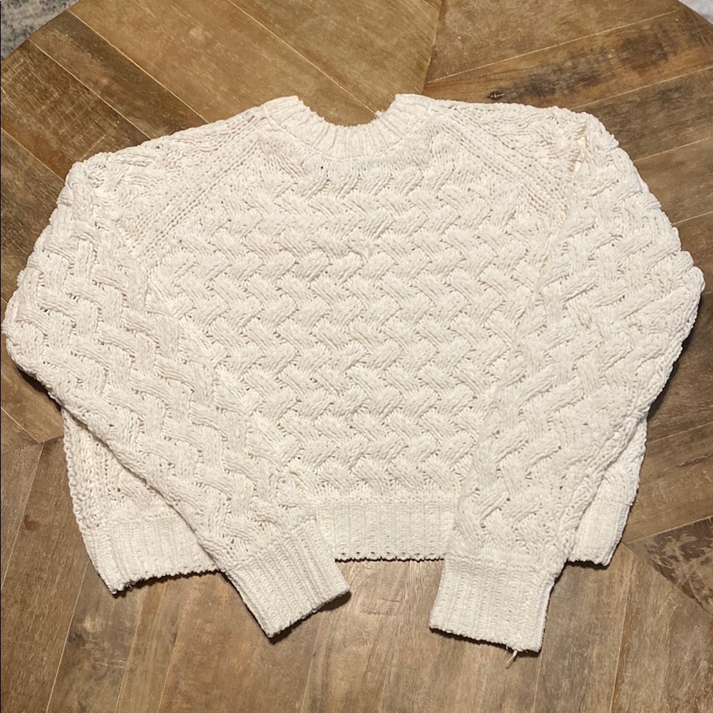 Kendall + Kylie White/Off-White Lattice Cable Knit Crop Sweater Top [Size: S]